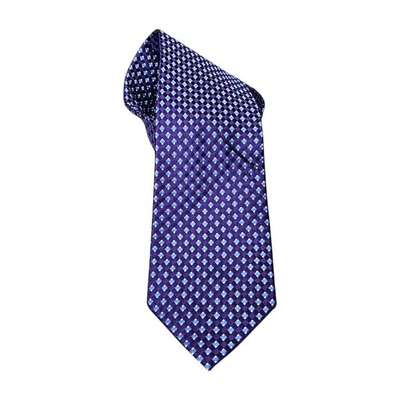 Michael Kors Micro Checkered Blue And Purple Colorblock Silk Necktie - Picture 3 of 6